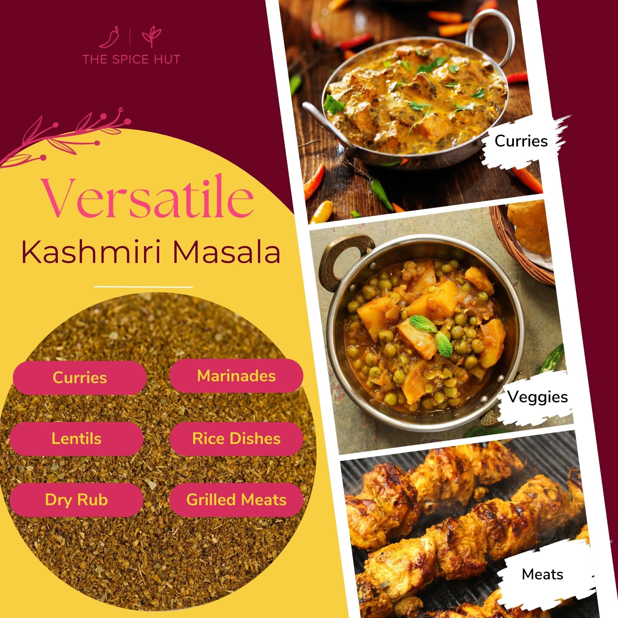Organic Kashmiri Masala Spice Powder, No Salt, Aromatic Indian Curry Powder Seasoning for Cooking Easy Indian Food at Home / Biryani, Stews