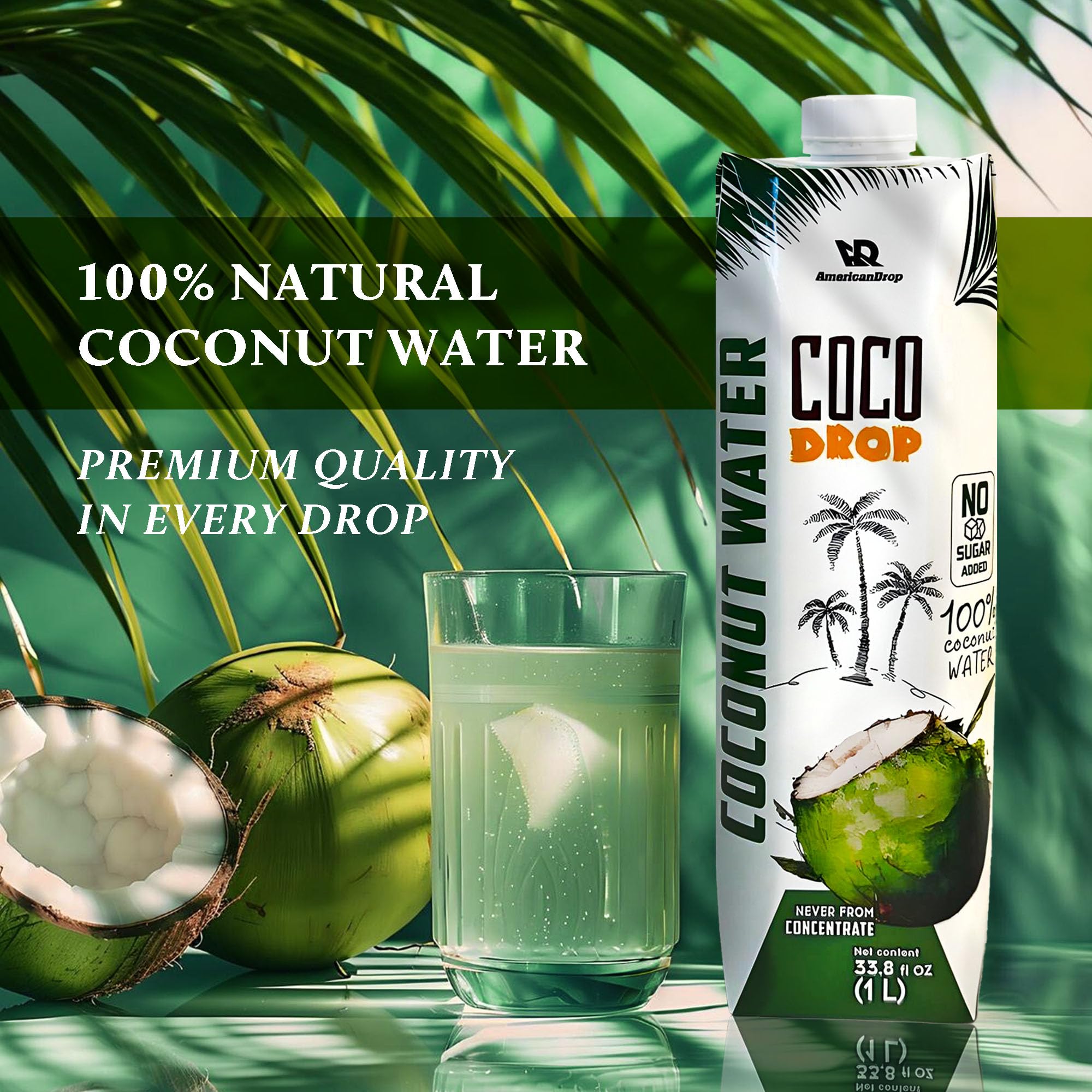 Coco Drop 100% Pure Coconut Water - No Sugar Added, Unsweetened, Non-GMO, 33.8 fl oz Bottle (Pack of 1)