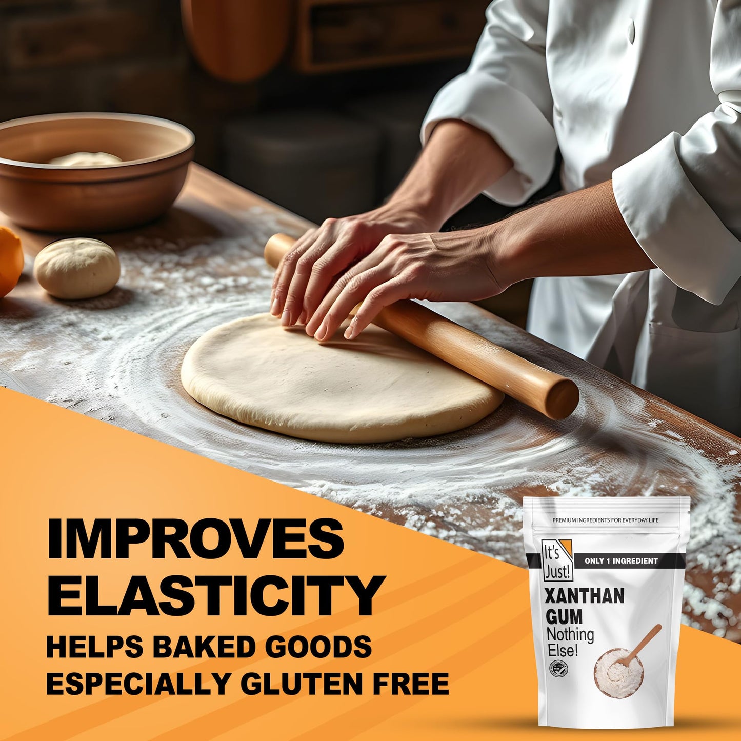 It's Just - Xanthan Gum, 8oz, Batch Tested Gluten Free, Keto Baking, Non-GMO, Thickener for Sauces, Soups, Dressings, Packaged in USA
