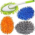 Microfiber Feather Duster,13 Inch Length, with 4 pcs Washable Cloth, Car Duster, Perfect for Cleaning Windows, Tables, Cars,Furniture, Keyboards