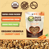 Pure Bliss Organic Grain Free Granola (Carrot Cake) Paleo Friendly, Gluten Free, Vegan, Best-Tasting, Non-GMO, Low Carb Snack, All Real Super Food