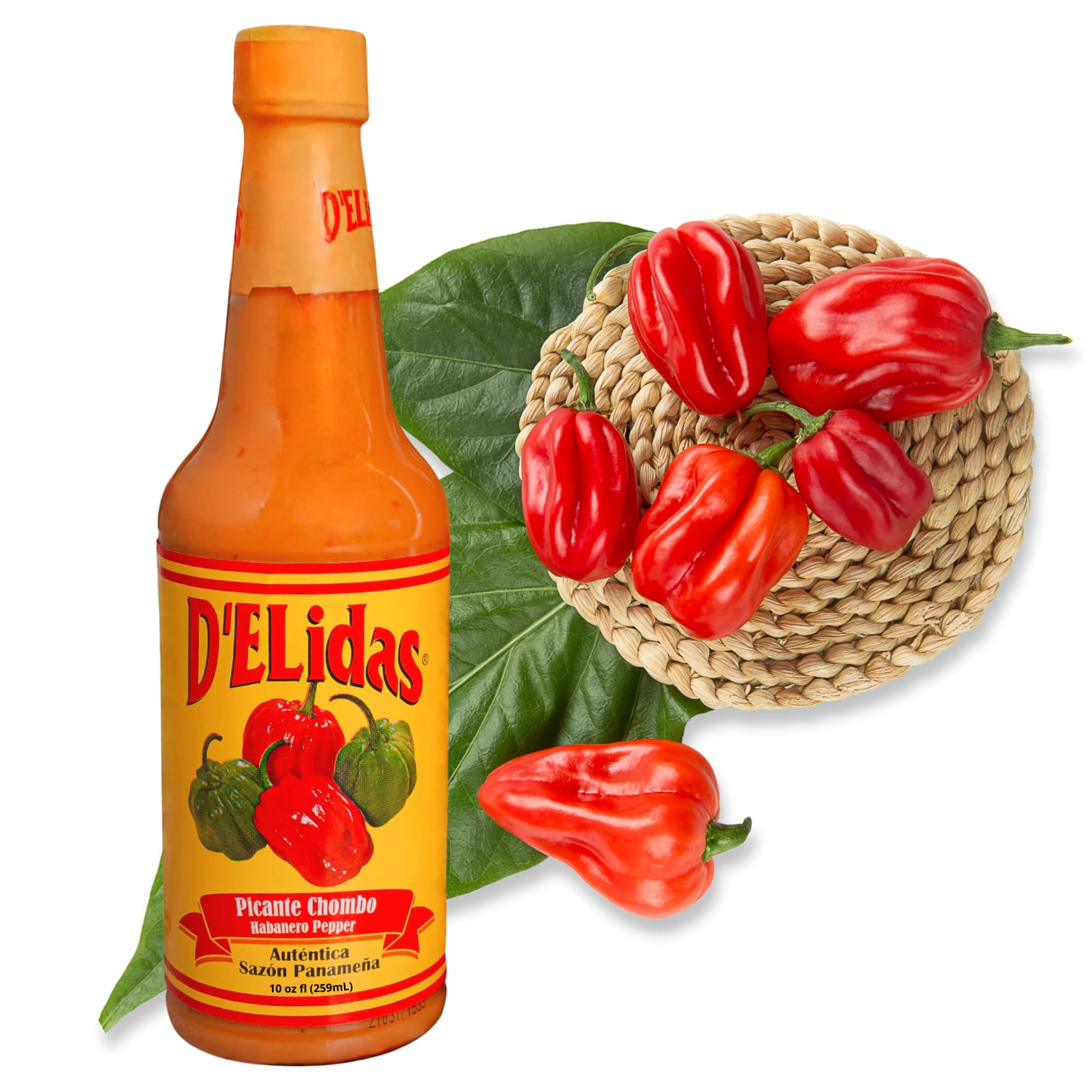 D'ELidas Habanero Hot Sauce, Natural Habanero Pepper Hot Sauce, Chombo Picante Sauce #1 in Panama, Non-GMO, Keto Friendly Food Habanero Sauce, 10 Fl