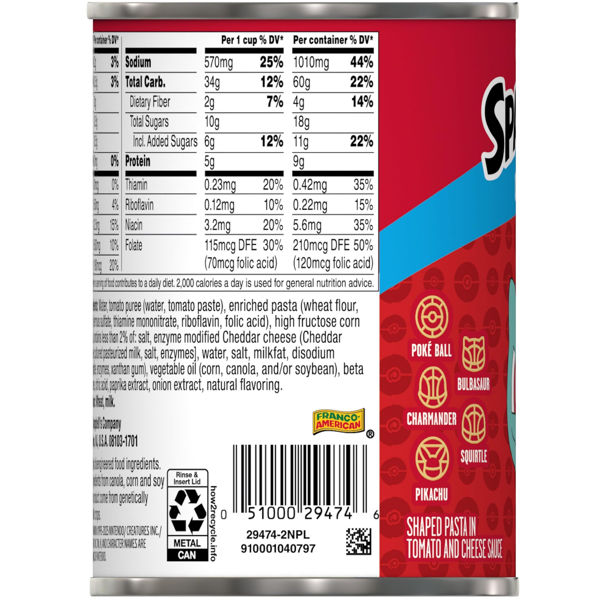 SpaghettiOs Original Pokémon Shapes Canned Pasta, 15.8 oz Can