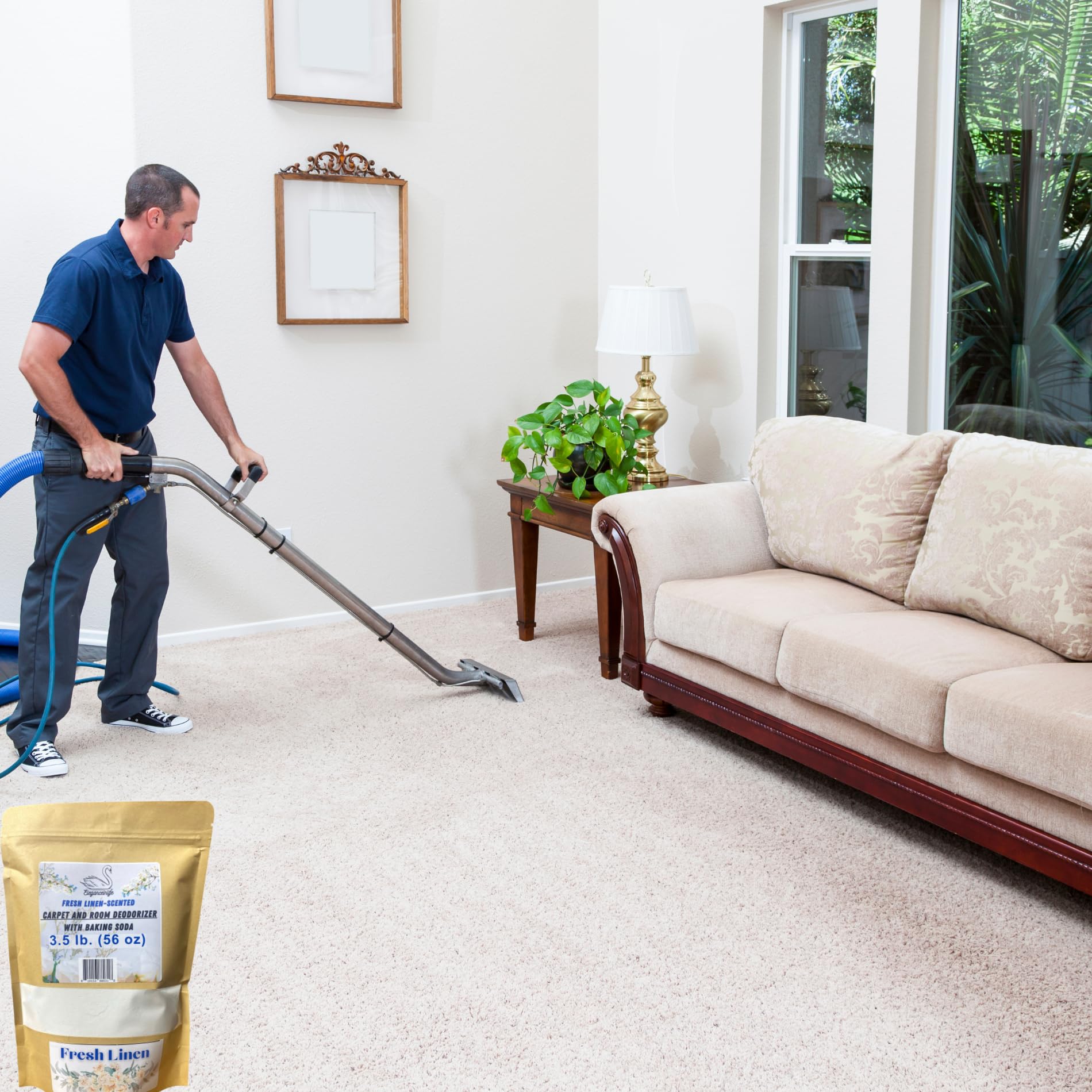 Eleganceinlife Fresh Linen-Scented Carpet and Room Deodorizer with Baking Soda, 3.5 lb. (56 oz)