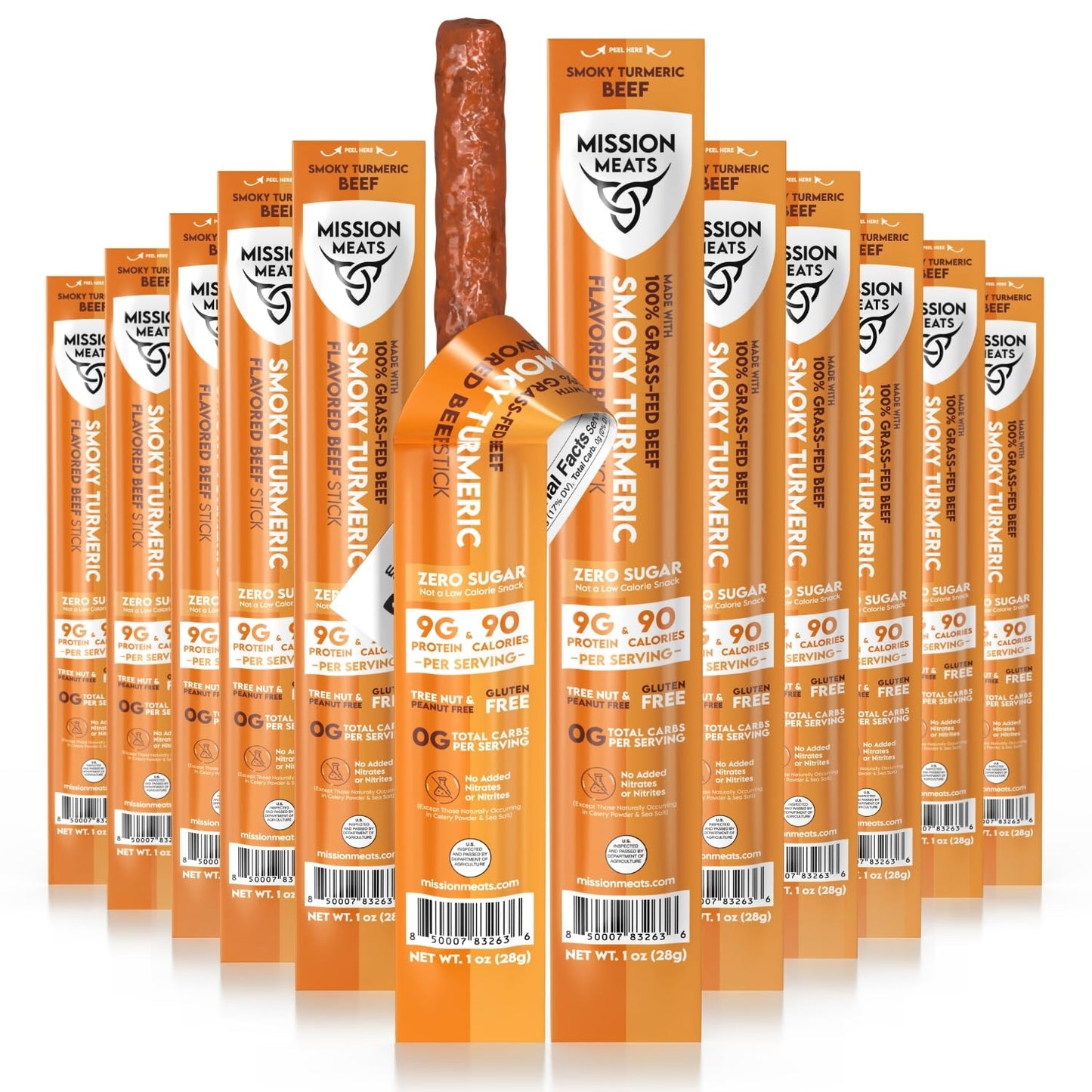 Mission Meats Beef Sticks - 100% Grass Fed & Pasture Raised, Sugar Free, Individually Wrapped Healthy Snacks, Whole 30 & Paleo Friendly, Smoky
