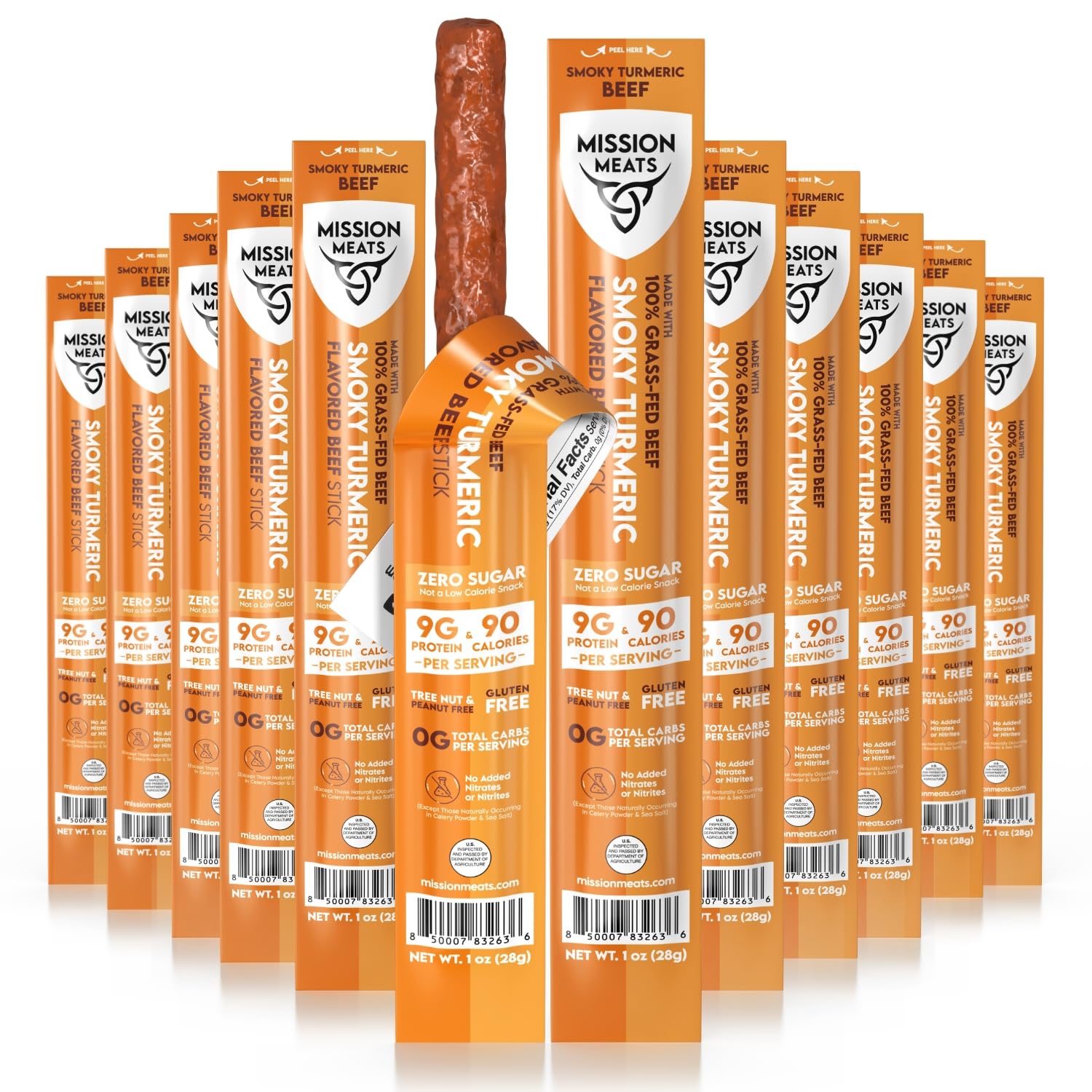 Mission Meats Beef Sticks - 100% Grass Fed & Pasture Raised, Sugar Free, Individually Wrapped Healthy Snacks, Whole 30 & Paleo Friendly, Smoky