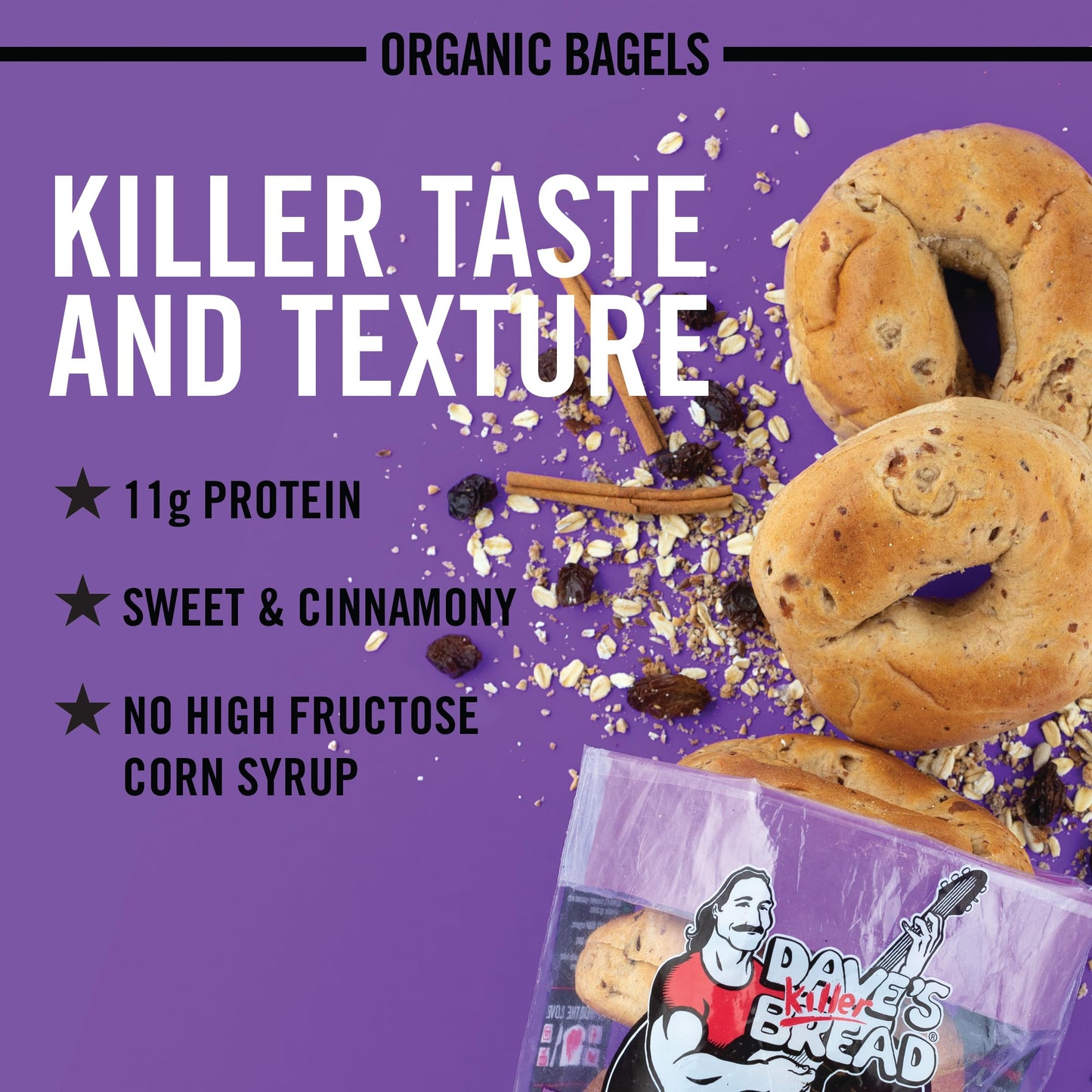 Dave's Killer Bread Cinnamon Raisin Remix Bagels, Organic Cinnamon Raisin Bagels, 5 Count