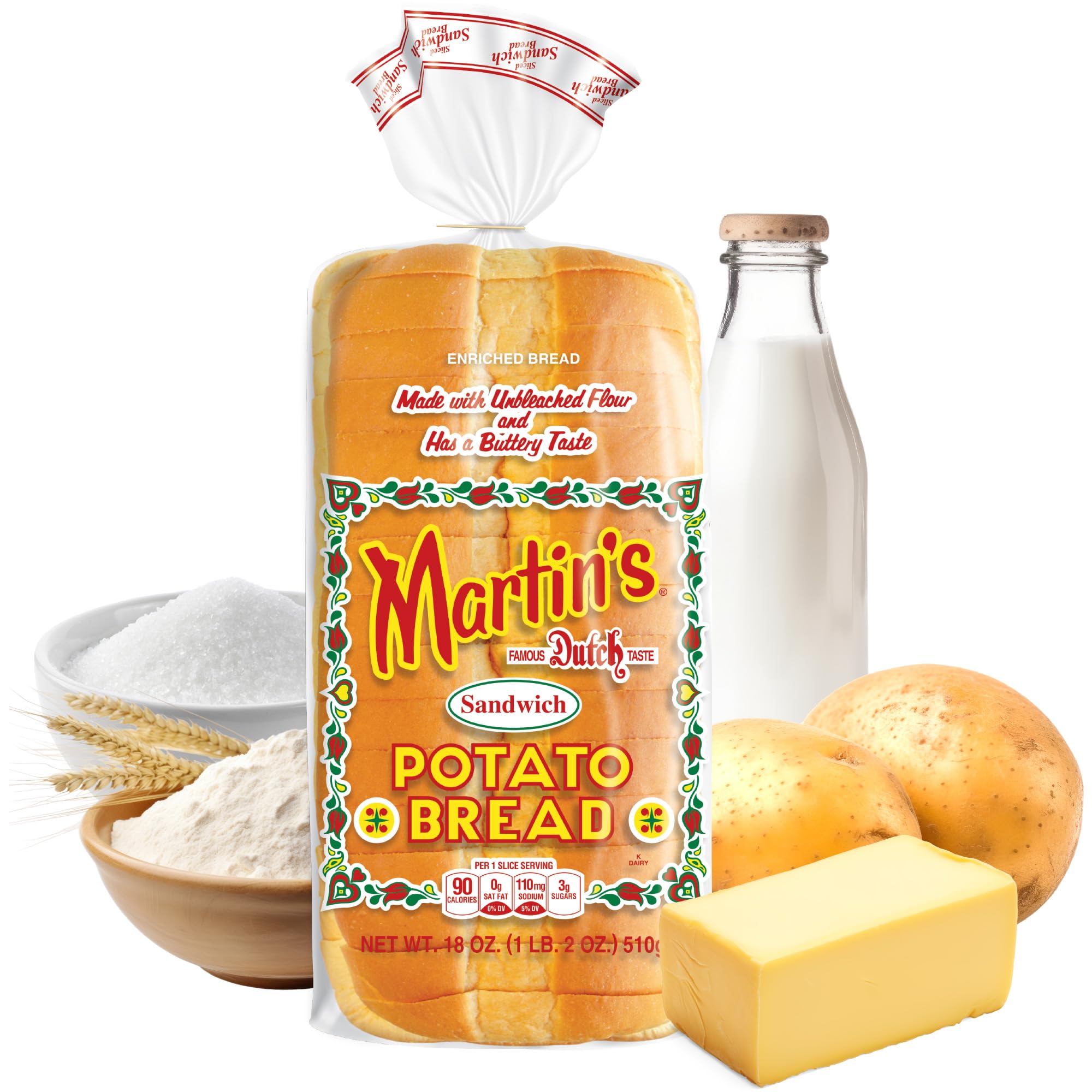Martins Potato Bread - Soft & Sweet Fresh Sliced Bread with Golden Hue - Made with Nonfat Milk, High Protein Wheat Flour & Cane Sugar - Perfect