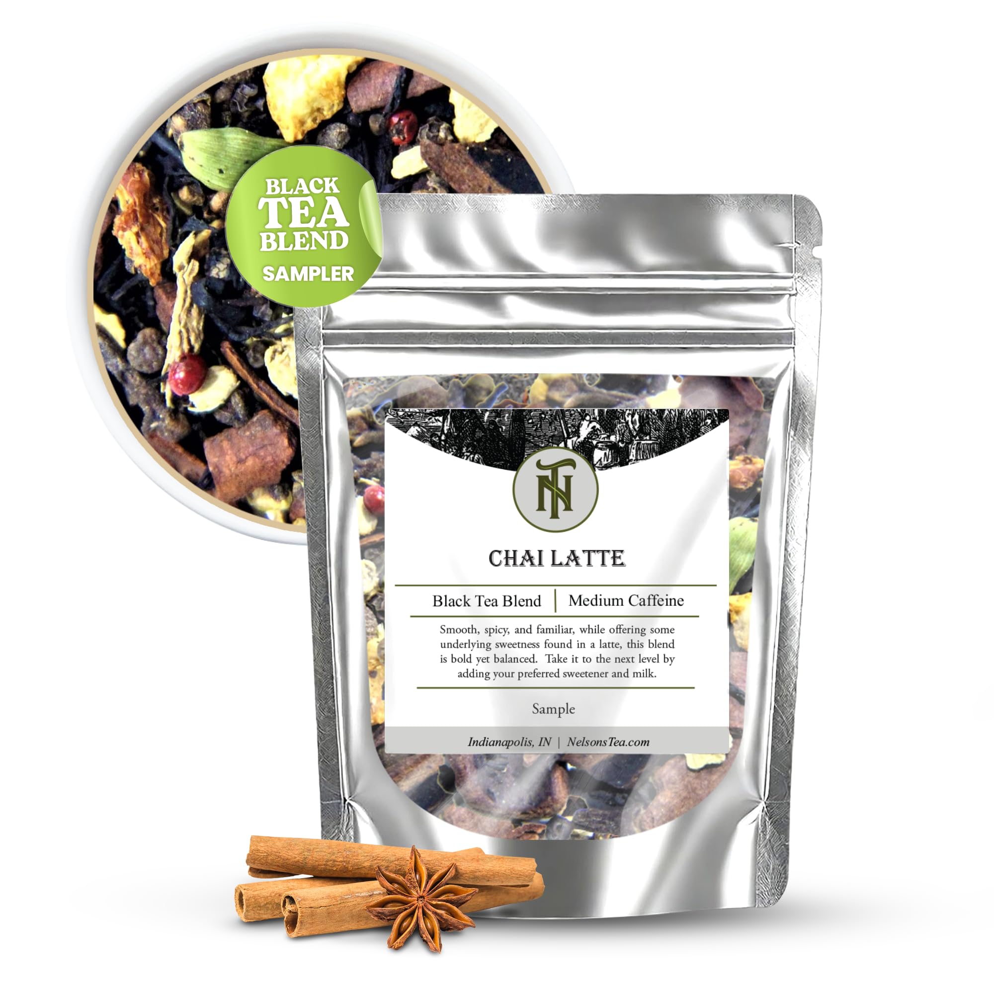 Nelson's Tea Chai Latte - Full-Bodied Black Tea All-Natural Flavoring - with Spicy Chai blend with Cinnamon Chips, Peppercorns, Ginger Root, Cloves