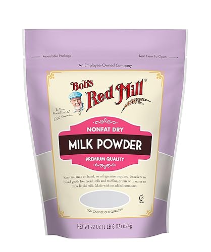 Bob's Red Mill Non-Fat Dry Milk Powder, 22oz (Pack of 1) - Makes 26 Cups per Bag, Made in USA, Unflavored, Kosher