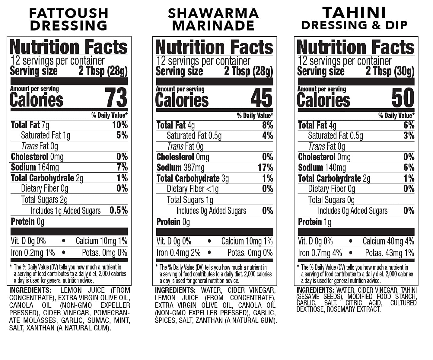 Teta Foods Assorted Selection of Middle Eastern Dressings and Marinades (Tahini Shawarma Fattoush)