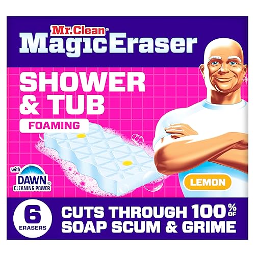 Mr. Clean Magic Eraser Sponge, Bathroom, Shower, Tub Cleaner, Soap Scum Remover, Bathroom Cleaning Supplies, Dawn Cleaning Power with Lemon Scent