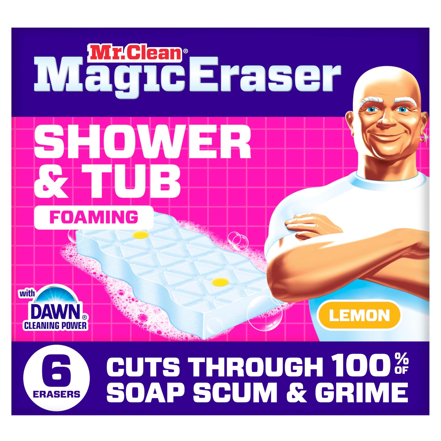 Mr. Clean Magic Eraser Sponge, Bathroom, Shower, Tub Cleaner, Soap Scum Remover, Bathroom Cleaning Supplies, Dawn Cleaning Power with Lemon Scent