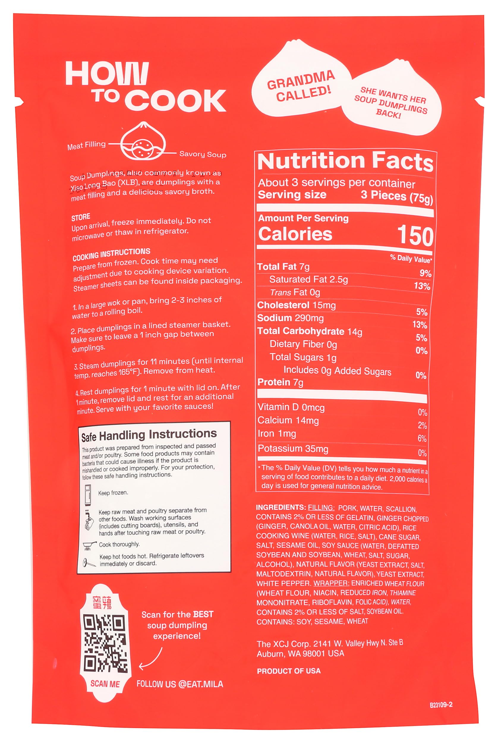 Mila, Frozen Soup Dumplings Pork, 8.8 Ounce