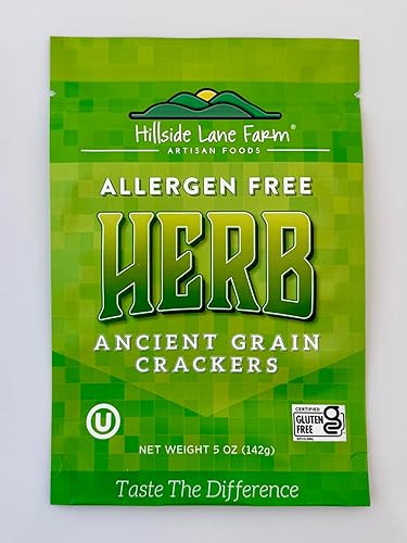 Hillside Lane Farm Herb Crackers - Gluten Free, Allergen Free, Vegan, Kosher - Ancient Grain Snack - 4 Pack, 5oz Bags
