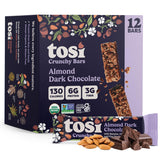Tosi Nut Bars, Almond Dark Chocolate, Healthy Snacks for Adults & Kids, Plant Based Crunchy Bars (6G Protein), Organic Keto Snacks, Vegan, Gluten