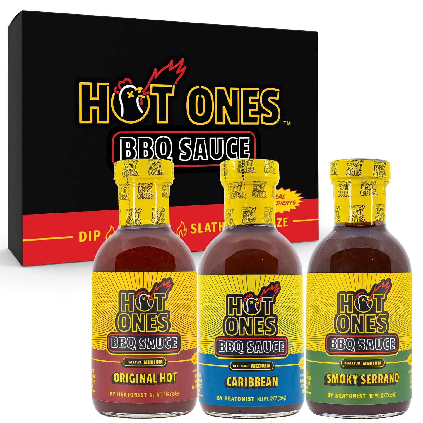 Hot Ones BBQ Sauce Trio - Variety Pack - Gift Set - Original, Smoked Serrano, Caribbean