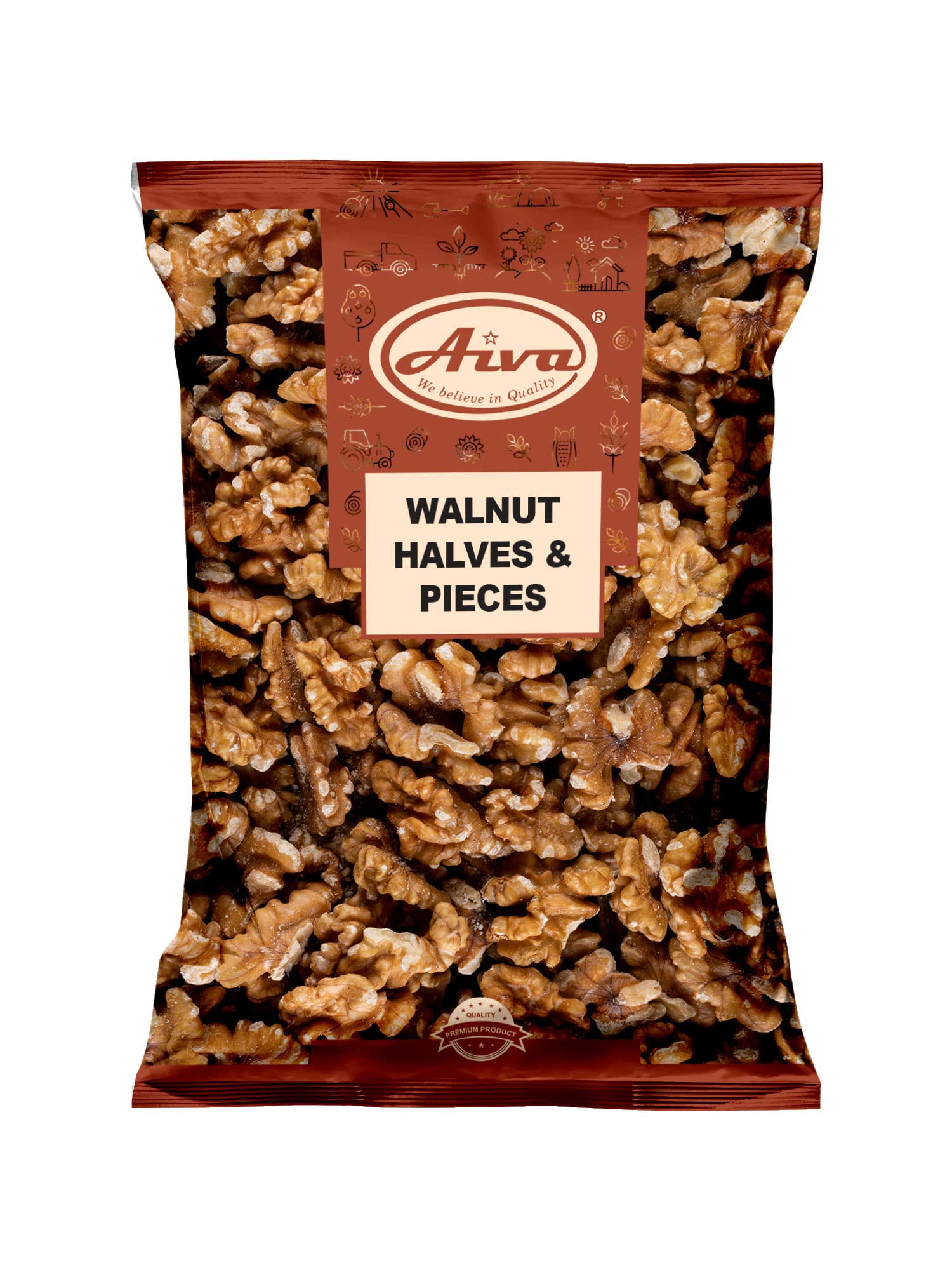 Aiva Products Walnut Halves & Pieces - Shelled Walnuts for Baking, Trail Mix, Desserts, Salads, Oatmeal, Granola, Toppings & Everyday Snacking (2 LB