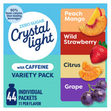 Crystal Light Energizing Drink Mix with Caffeine Variety Pack, 44 Packets for On-the-Go Hydration, Peach Mango, Wild Strawberry, Citrus, Grape