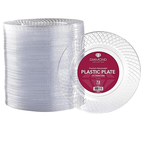 Prestee 72 Pack Disposable Plates 7.5 Inch - Heavy Duty Plastic Plates for Party Appetizers, Salads, and Clear Dessert Plate for Party Events