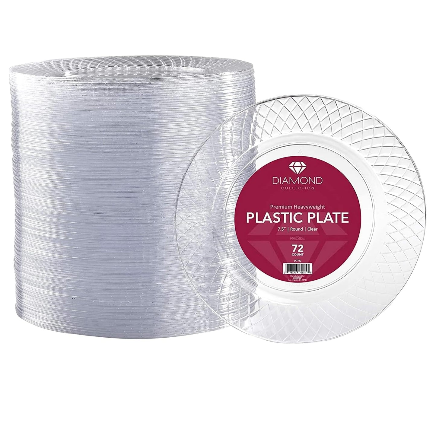 Prestee 72 Pack Disposable Plates 7.5 Inch - Heavy Duty Plastic Plates for Party Appetizers, Salads, and Clear Dessert Plate for Party Events