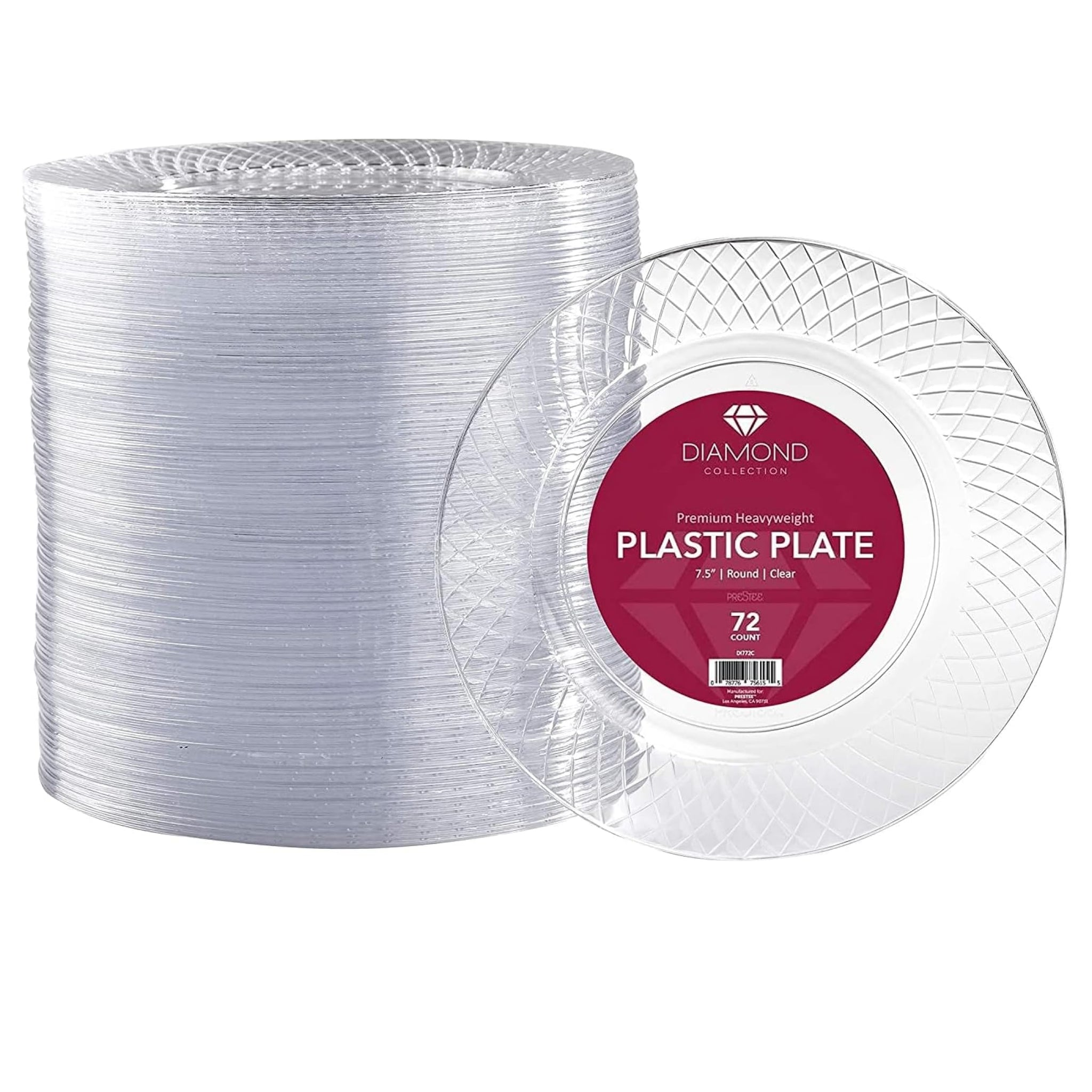 Prestee 72 Pack Disposable Plates 7.5 Inch - Heavy Duty Plastic Plates for Party Appetizers, Salads, and Clear Dessert Plate for Party Events