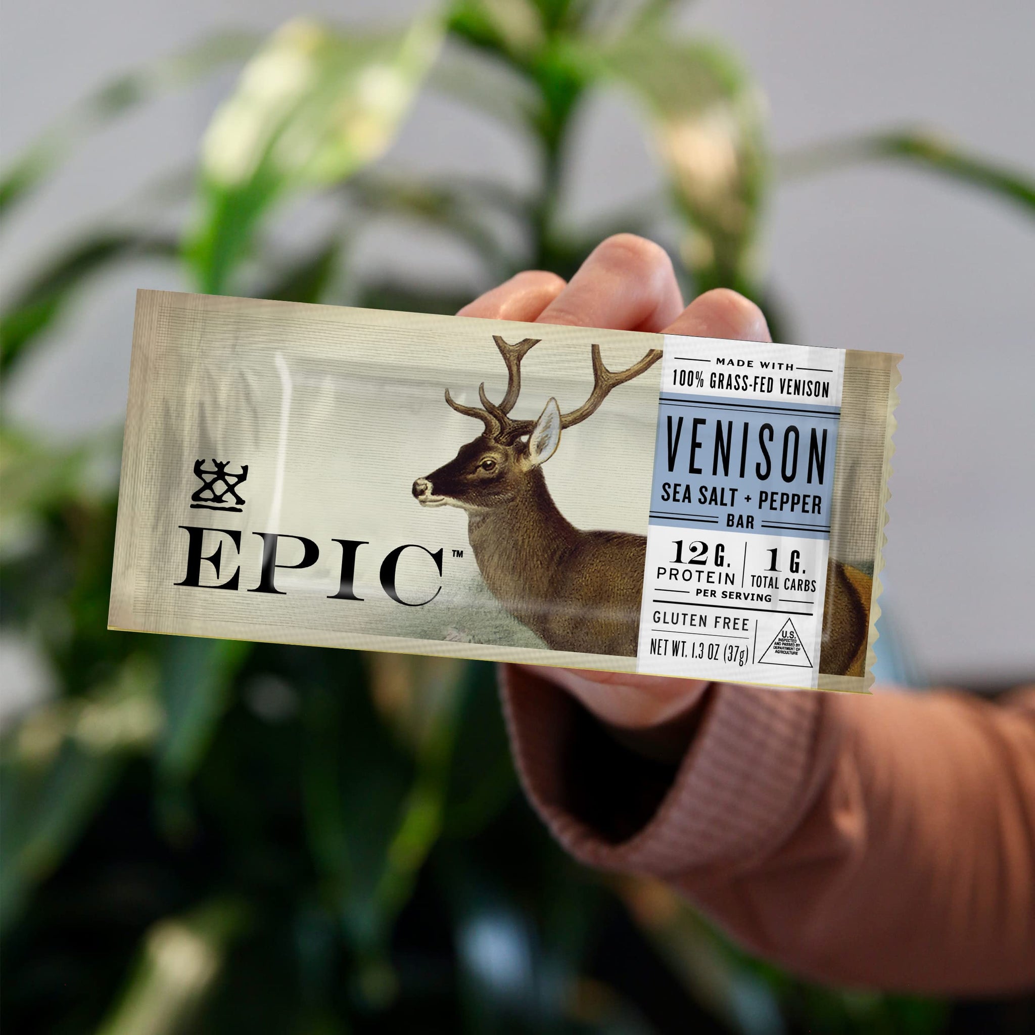EPIC Venison Sea Salt and Pepper Bars, Keto and Paleo Friendly, Whole 30, Protein Snacks, 4 Ct, 5.2 oz