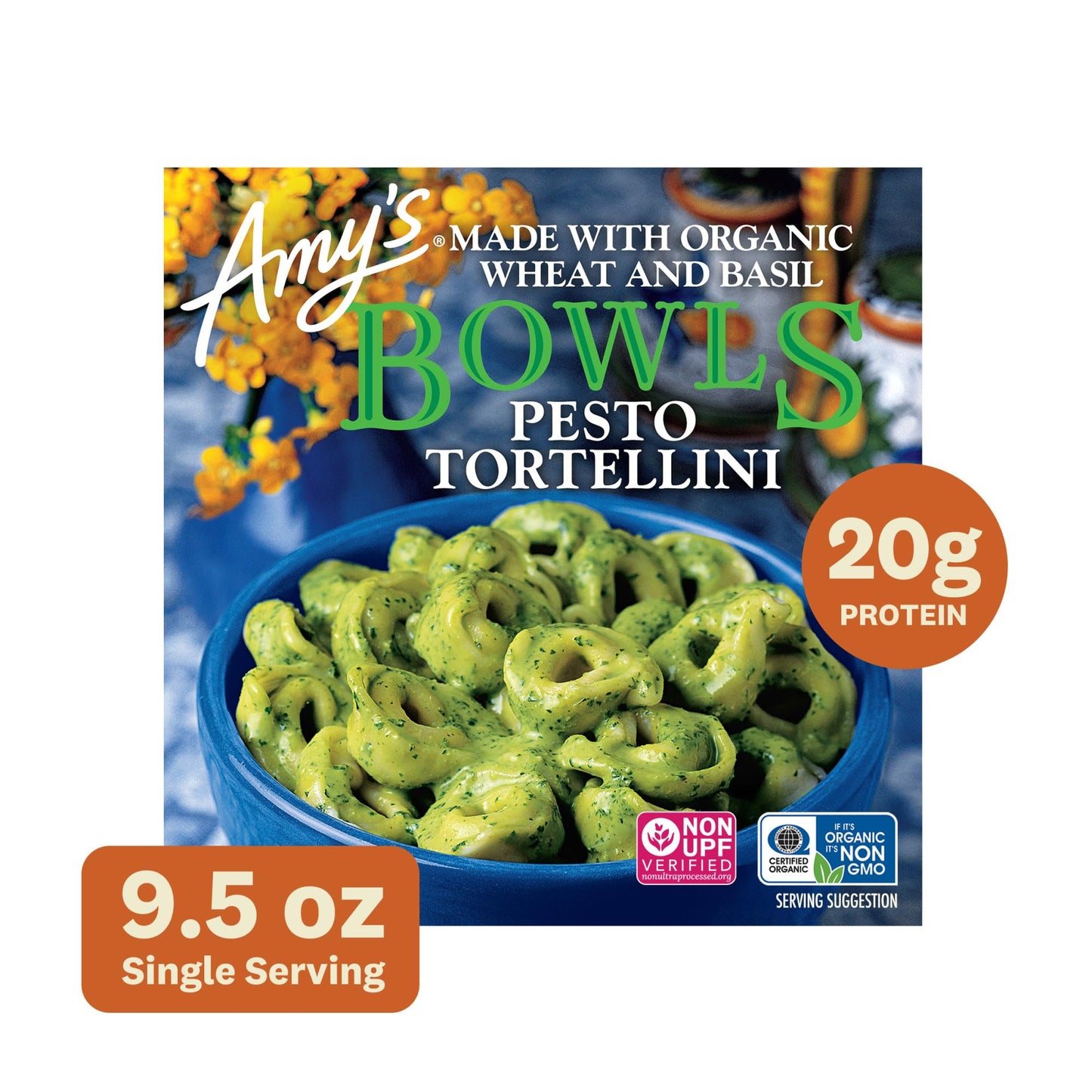 Amy's Frozen Meals, Pesto Tortellini Bowl, Made With Organic Wheat and Basil, Microwave Meals, 9.5 Oz