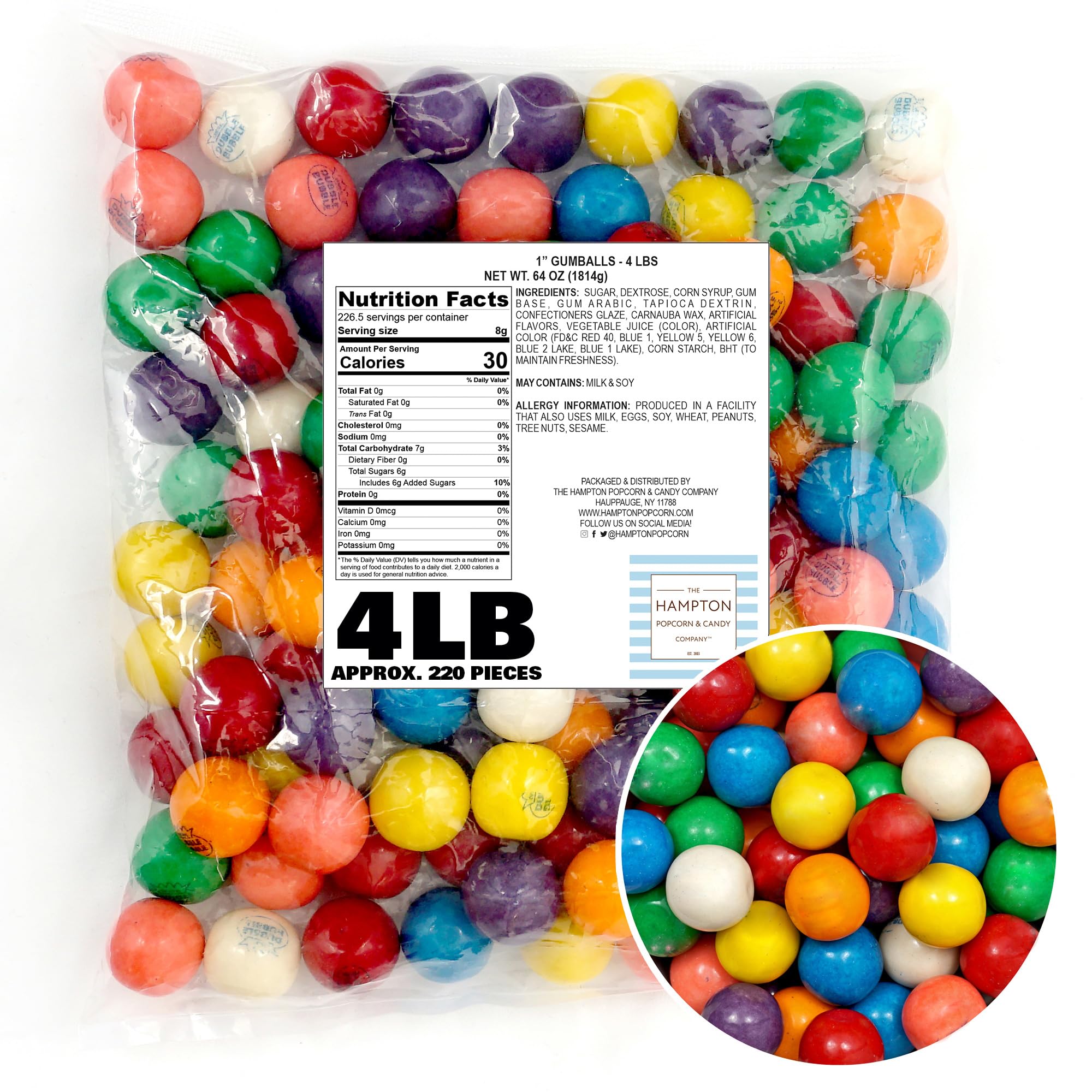 1 Inch Gumballs for Gumball Machine, Approx. 220 Pieces, 4lb Bulk Bag, Large Gumballs, Bubble Gum Balls Assorted Fruit Flavored Bubble Gum, Gumball