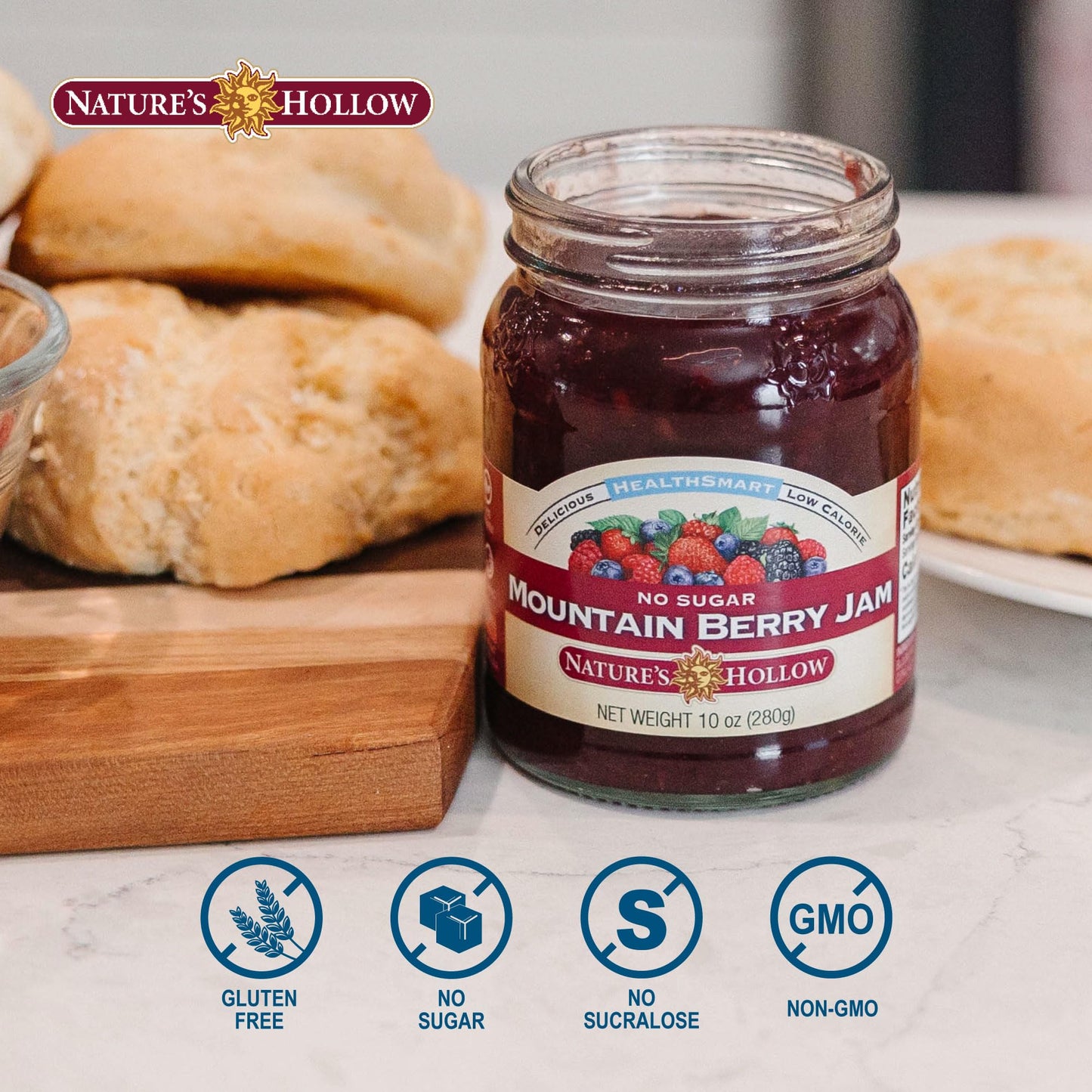 Nature's Hollow Mountain Berry Jam: Sugar Free Jam and Preserves, Low Cal, Non GMO, Keto Jam, Vegan, Gluten Free, and Diabetic Friendly - Sugar Free