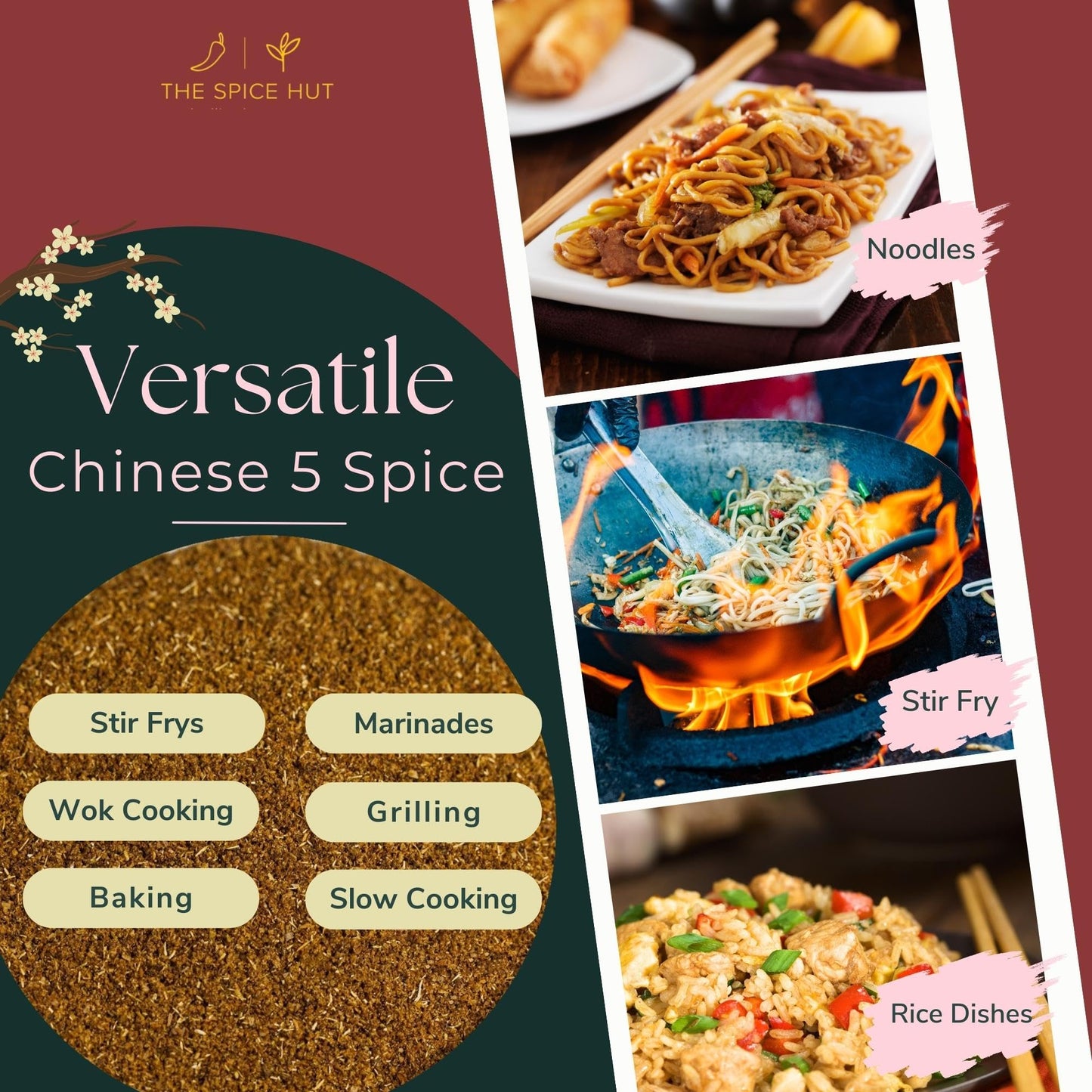 Spice Hut - Chinese 5 Spice Powder Organic, with Salt, Asian Seasoning Mix, Authentic 5 Spice Seasoning for Cooking Asian Cuisine - Stir Fry