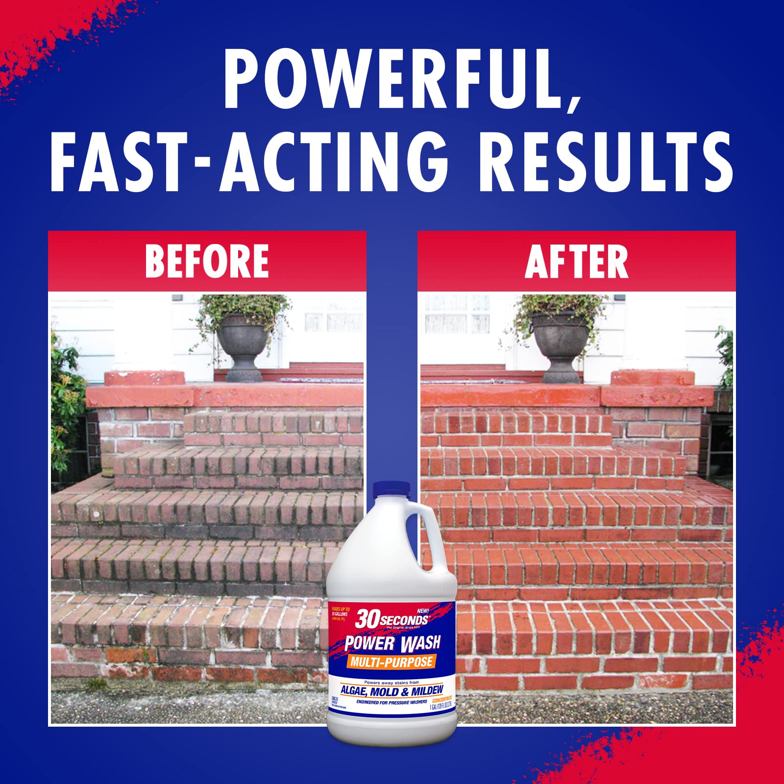 30 SECONDS Pressure Washer Concentrated Cleaner - Power Cleans Stains from Algae, Mold & Mildew, Dirt, Grime - Makes up to 20 Gallons