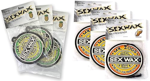 Sex Wax Air Fresheners 6-Pack (3 X's Coconut Scent & 3 X's Pineapple Scent)