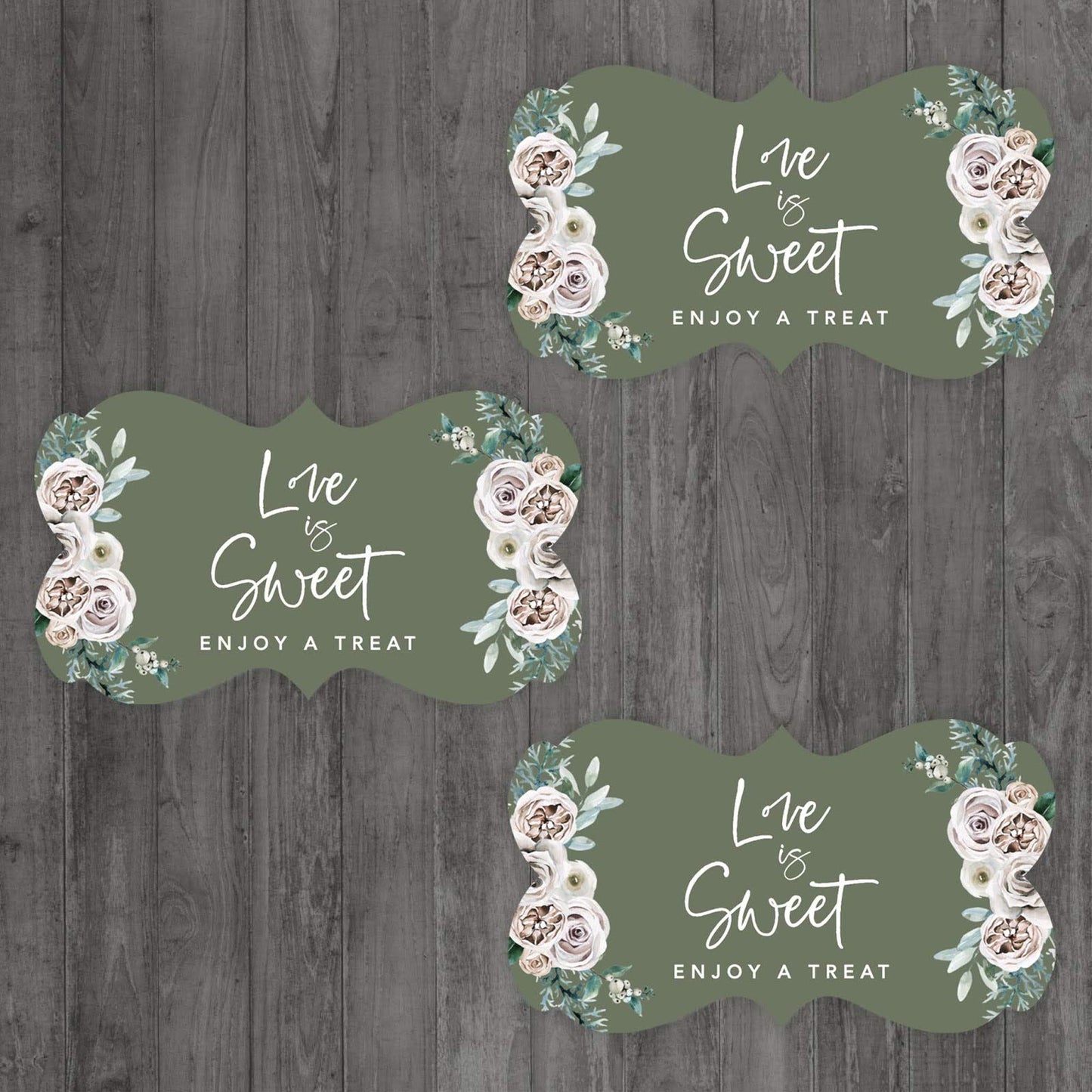 Andaz Press Sage Green with Cream Floral Blossoms Fall Wedding Party Collection, Cupcake Topper DIY Party Favor Kit, Fancy Frame Shape, Love is Sweet