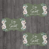 Andaz Press Sage Green with Cream Floral Blossoms Fall Wedding Party Collection, Cupcake Topper DIY Party Favor Kit, Fancy Frame Shape, Love is Sweet