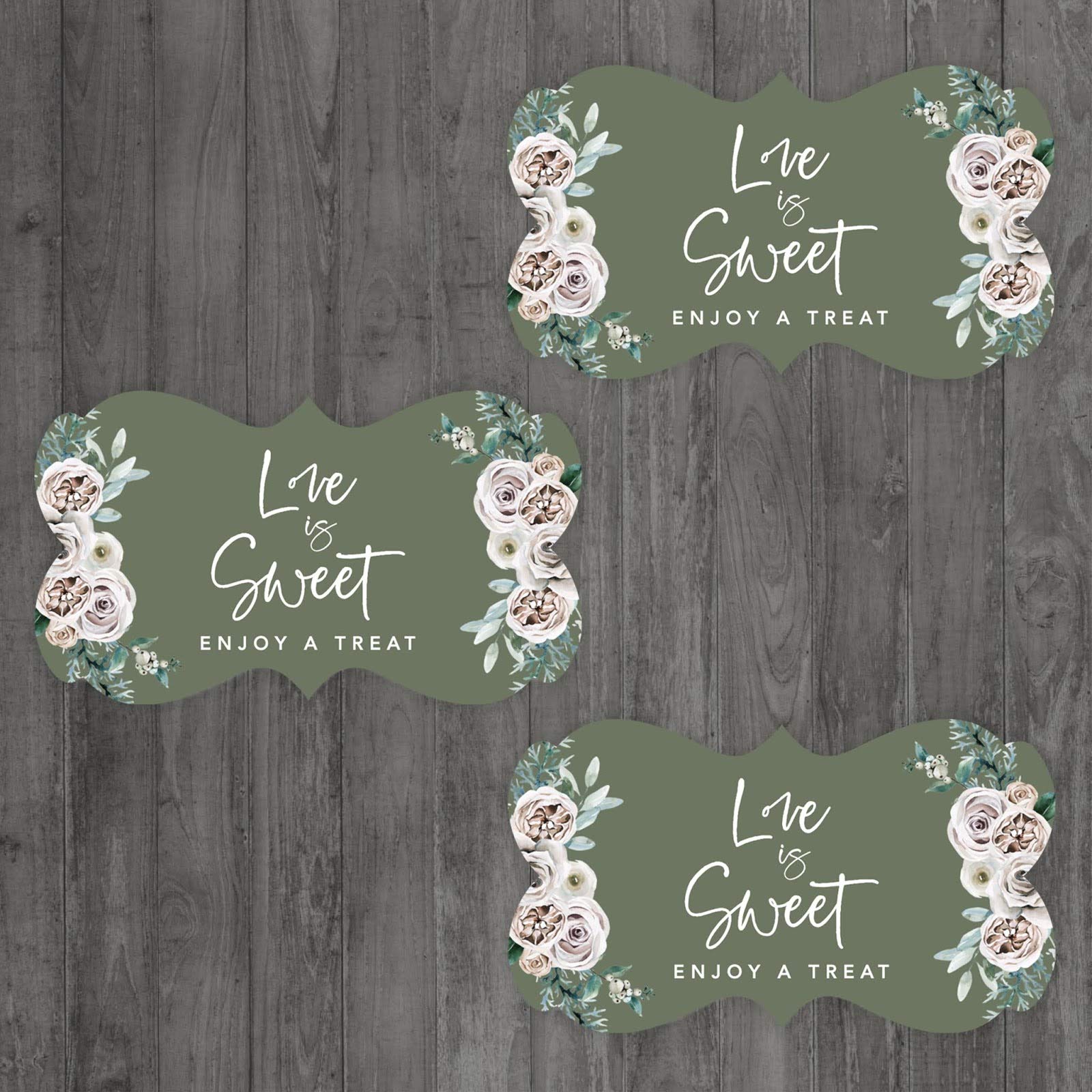 Andaz Press Sage Green with Cream Floral Blossoms Fall Wedding Party Collection, Cupcake Topper DIY Party Favor Kit, Fancy Frame Shape, Love is Sweet