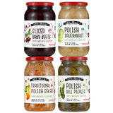 Summer BBQ Set - Four 32 Oz Jars of Assorted Pickled Vegetables w/Dill Pickles, Sliced Baby Beets, Polish Barrel Sauerkraut and Polish Salad