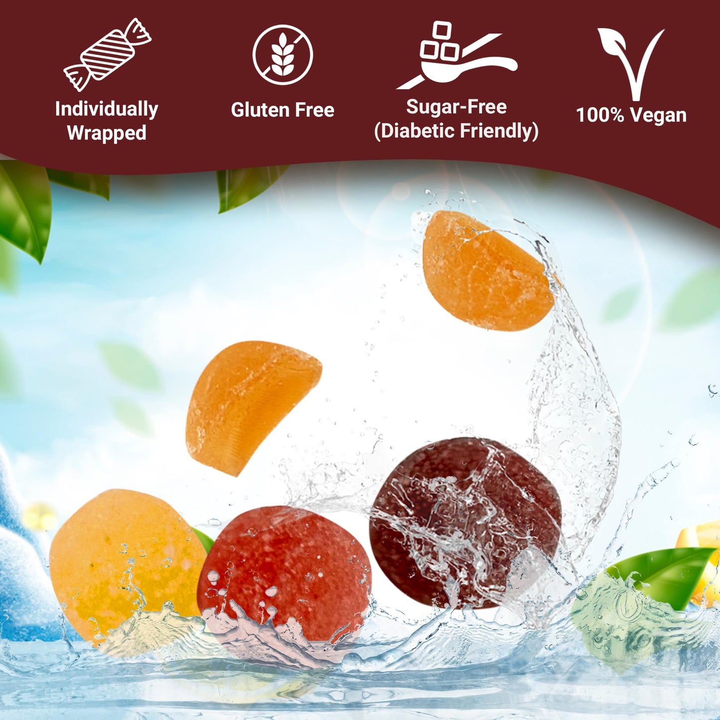 Sugar Free Bonelle Italian Fruit Jelly Candy - 1 Pound (Approx. 115 Pieces) - Sugar Free Candy Individually Wrapped - Perfect For Snacks, Movie