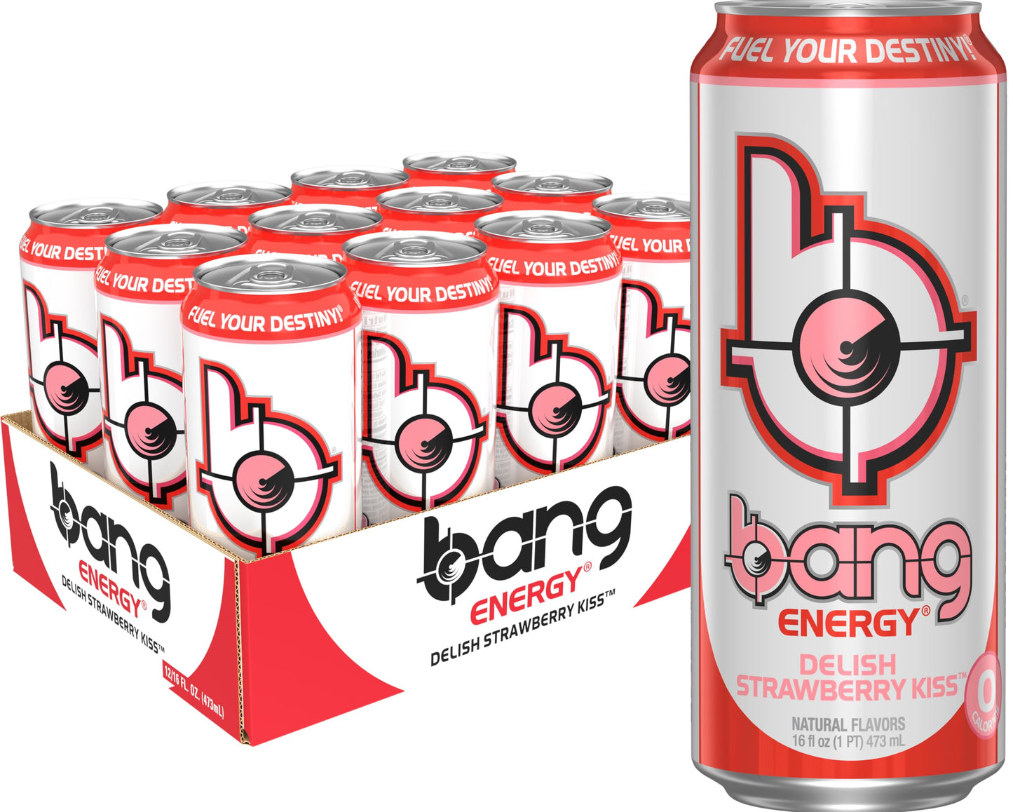 Bang Energy Delish Strawberry Kiss, Sugar-Free Energy Drink, 16 Fl Oz