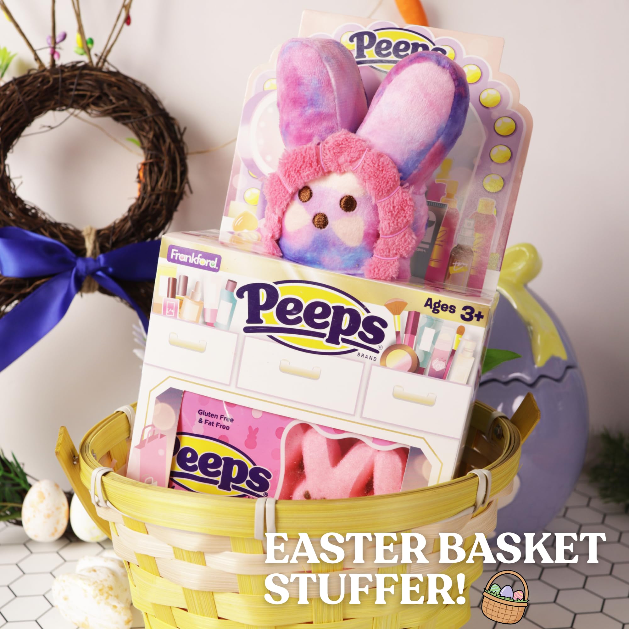 Pink Peeps Marshmallow Gift Set, Get Ready With Me Bunny Plush, Easter Basket Stuffer for Girls, 1.5 Ounces