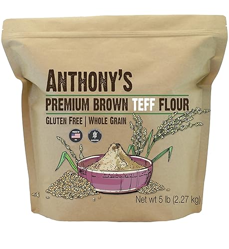 Anthony's Brown Teff Flour, 5 lb, Gluten Free, Non GMO, Vegan