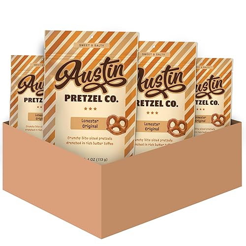 Lonestar Original Pretzels - 4 Oz Gourmet Bite-Sized Snacks Coated in Rich Butter Toffee - Perfect for Sharing or Indulging (Pack of 4)