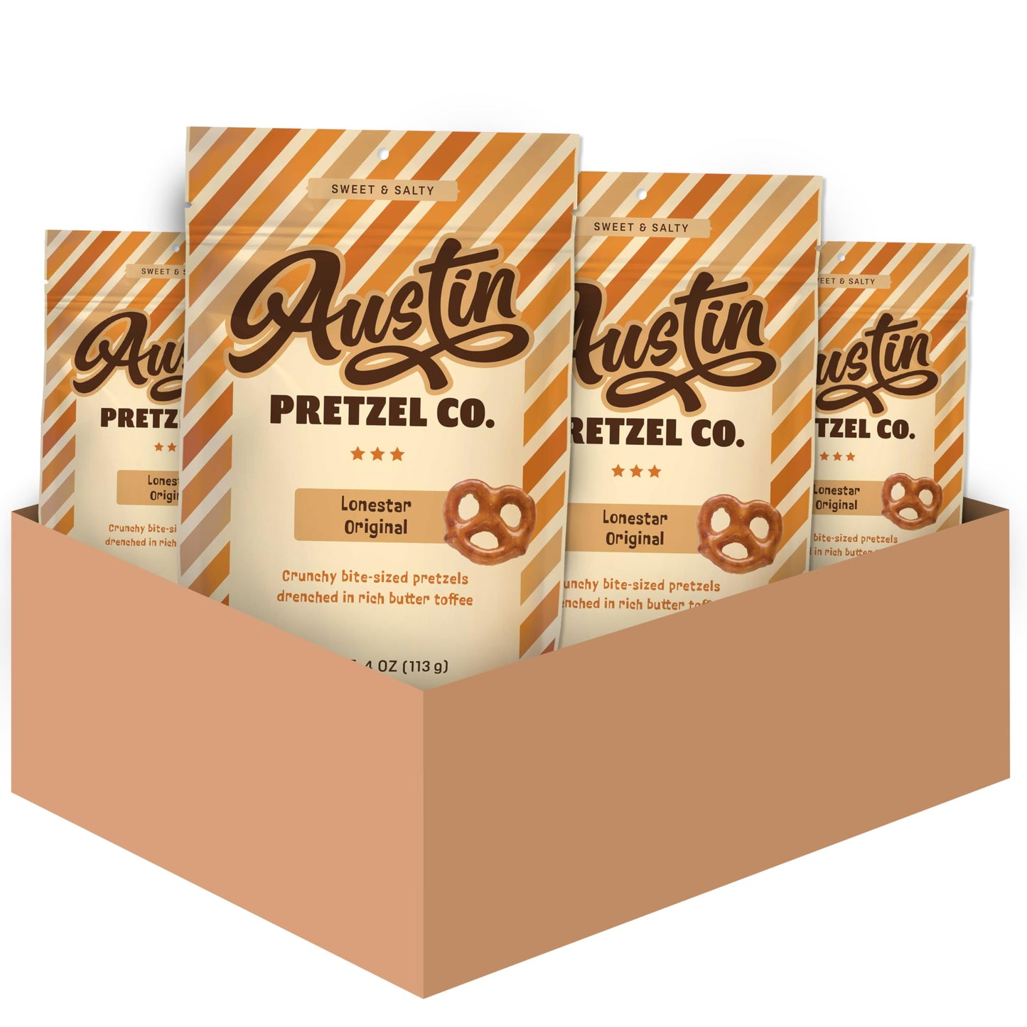Lonestar Original Pretzels - 4 Oz Gourmet Bite-Sized Snacks Coated in Rich Butter Toffee - Perfect for Sharing or Indulging (Pack of 4)
