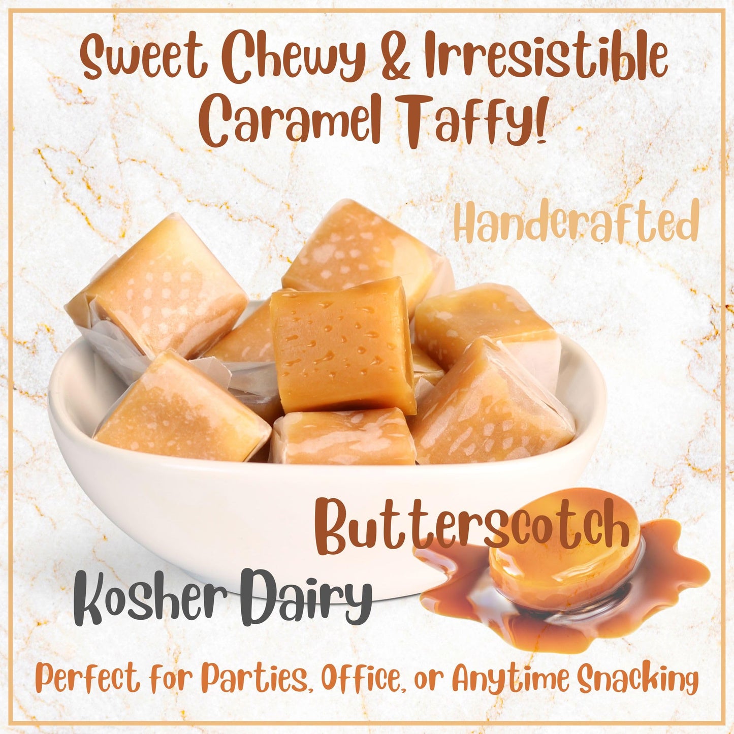 Butterscotch Caramel Squares Taffy Candy by Its Delish, 3 LBS Jumbo Container - Soft Caramels Candy Chews Individually Wrapped - Delicious Chewy