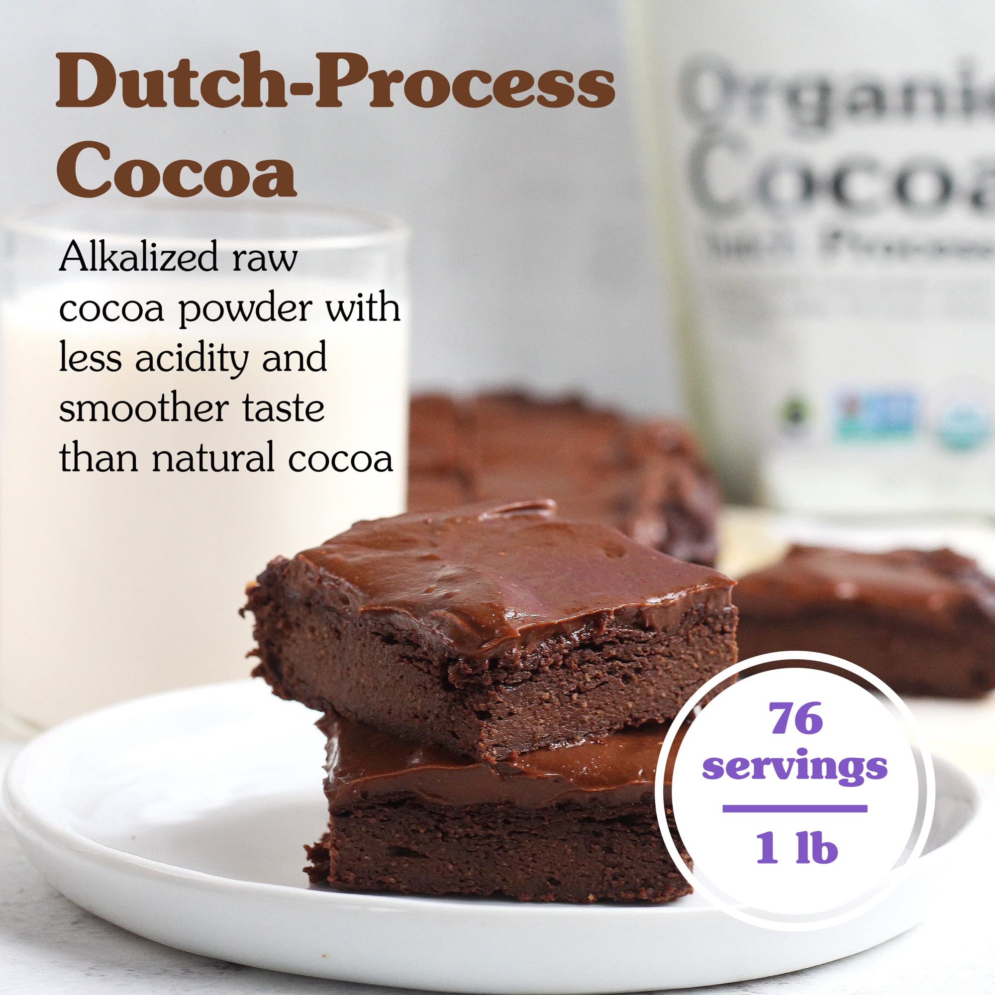 NuNaturals Unsweetened Organic Fairtrade Certified Cocoa Powder, Premium Dutch-Process For Drinking and Baking, 1 lb