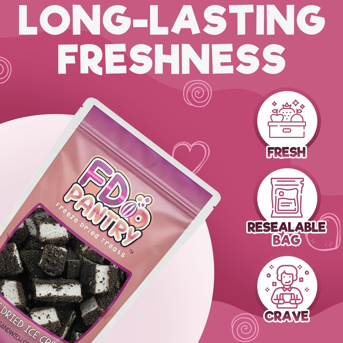 Freeze Dried Ice Cream Sandwich Bites - Cookie Crunch - Crunchy & Sweet Snack 2oz Freeze-Dried Space Ice-Cream Pack Dehydrated Resealable Gift Bag, 2