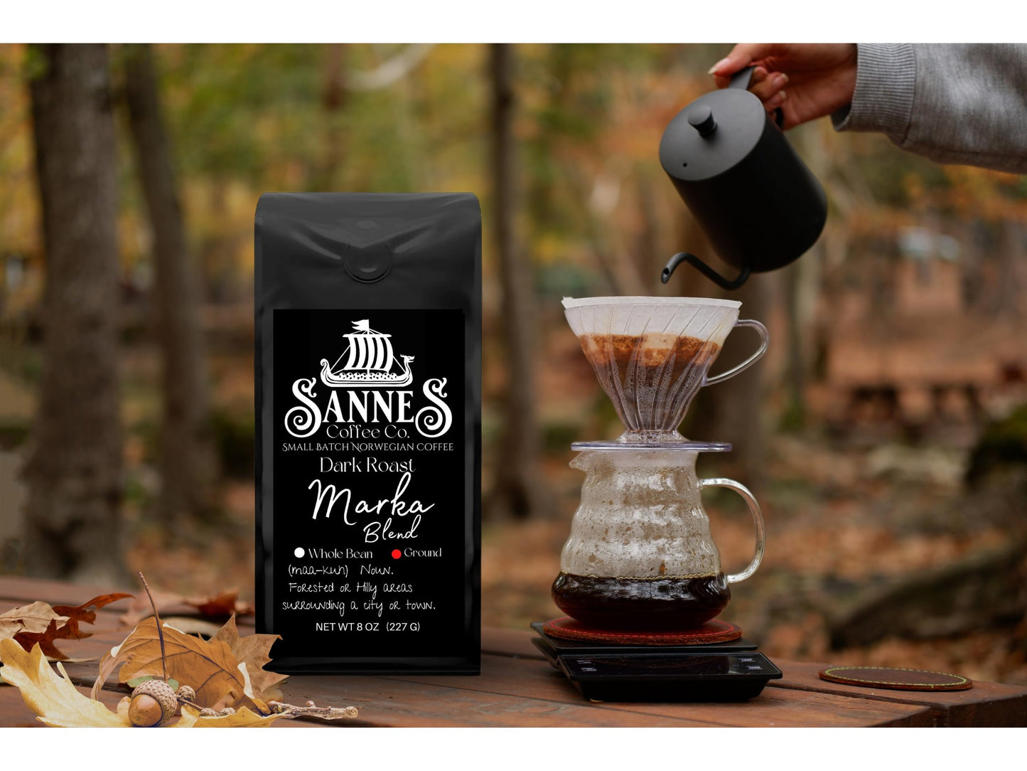 Sannes Coffee Co. Norwegian Coffee-Marka Blend Dark Roast Coffee-Smooth Never Bitter-Resealable Bag (Whole Bean, 8 oz)