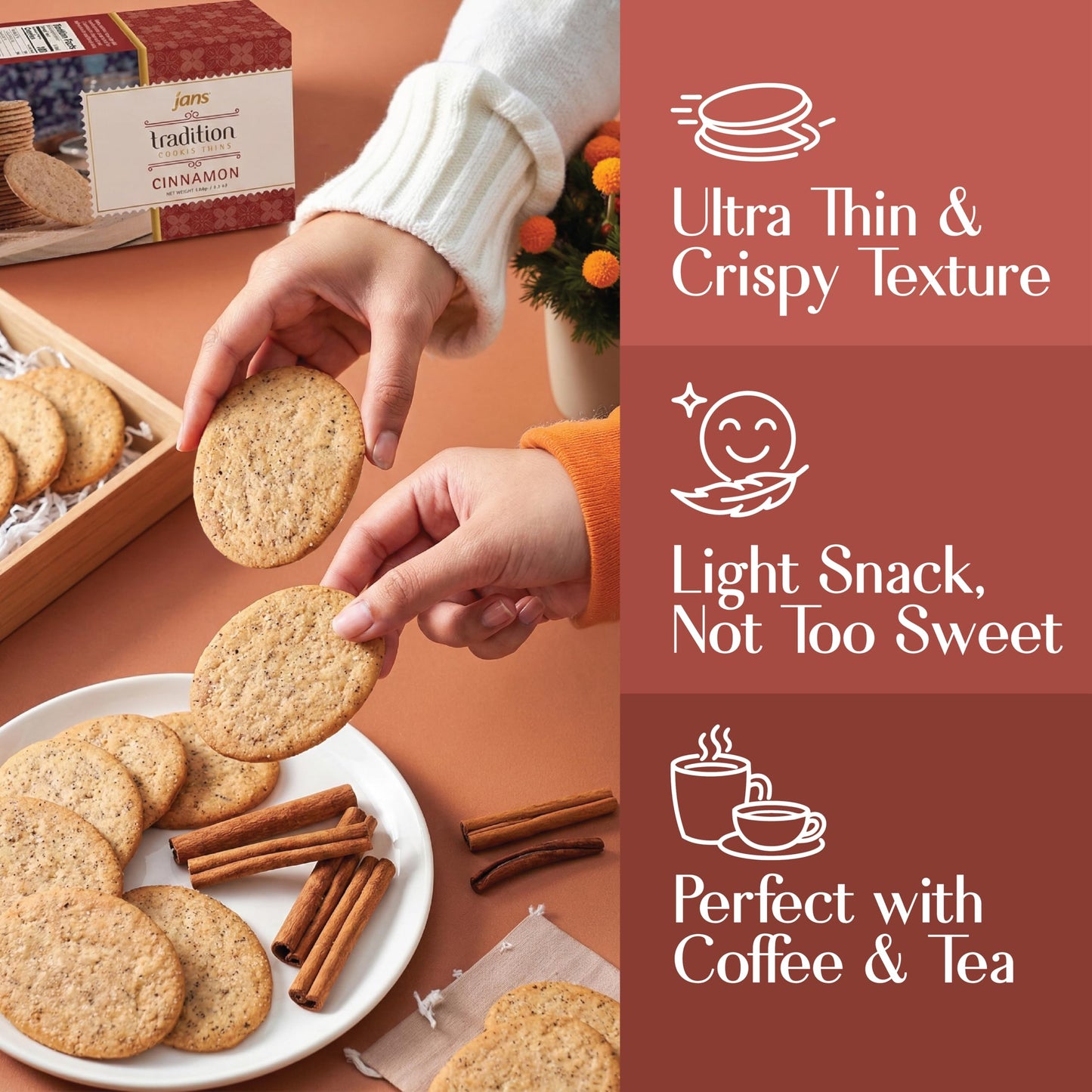 Jans Tradition Cookie Thins, Cinnamon Flavor Baked Crackers, 4.2 oz (Pack of 6)