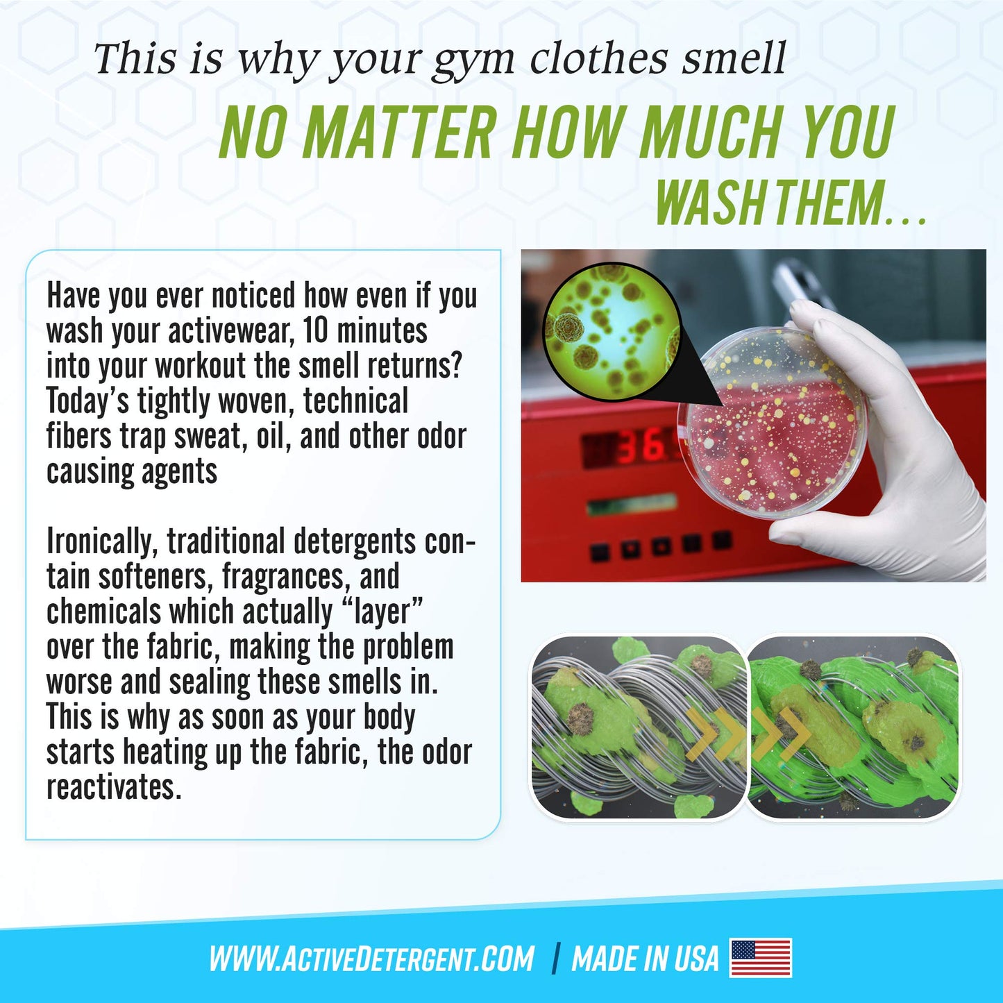 Active Wear Laundry Detergent & Soak - Formulated for Sweat and Workout Clothes - Natural Performance Concentrate Enzyme Booster Deodorizer - Powder