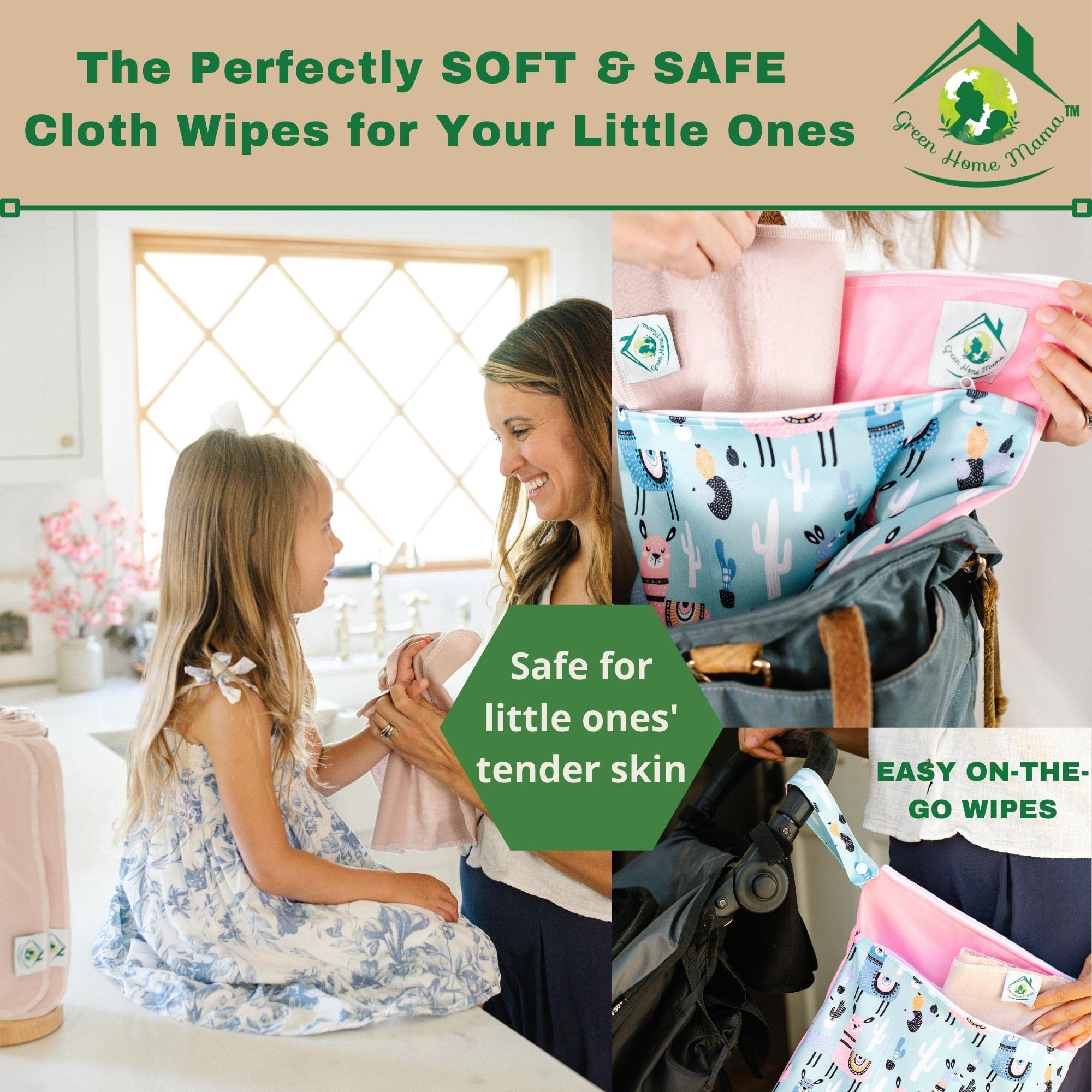 Reusable Paper Towels Washable Roll 29 Pack, 100% Soft Cotton Baby Wipes, Paperless Paper Towel Alternative, Zero Waste Napkins w/Wet Bag & Wash Cloth